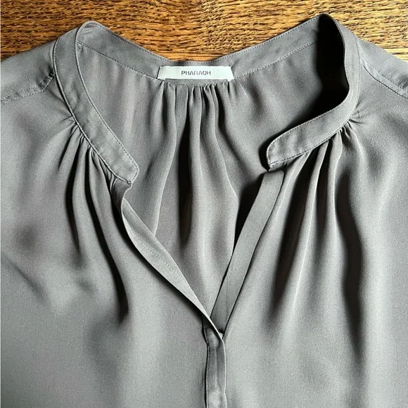 Taupe Silk Batwing Blouse, Minimalist Peasant Blouse, Pharaoh - Picture 2 of 7